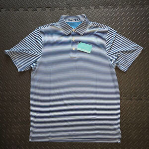 Men's Inward Half Polo Shirt M Blue White Striped Golf